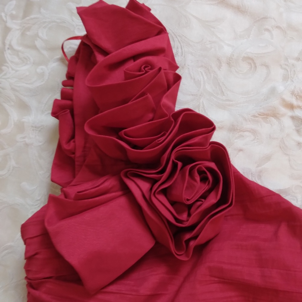 One Shoulder Ruched Red Dress